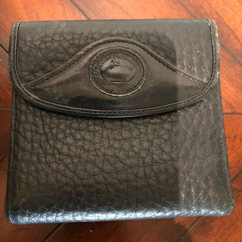 Vintage Dooney Bourke Black  All Weather Leather  Kiss Lock Wallet Duck Pebbled